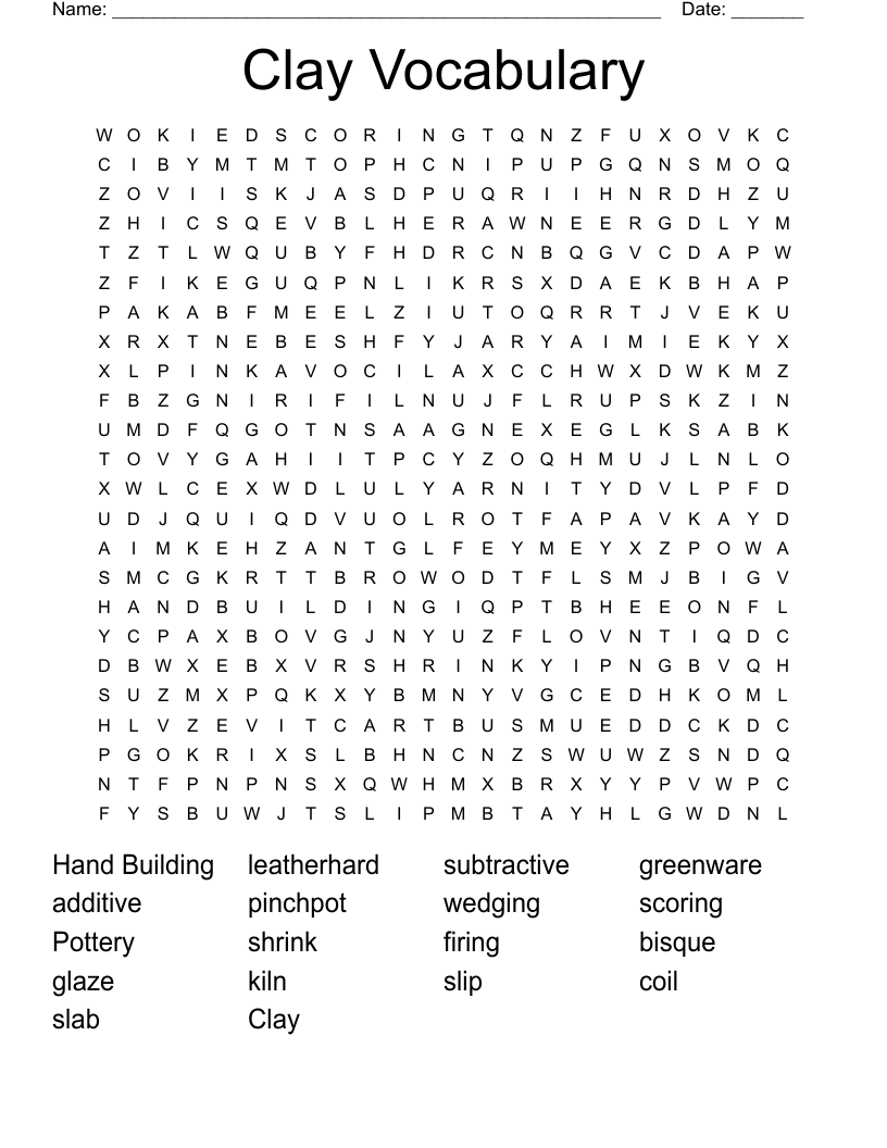 Clay Vocabulary Word Search