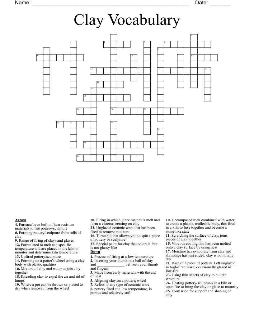 Clay Vocabulary Crossword