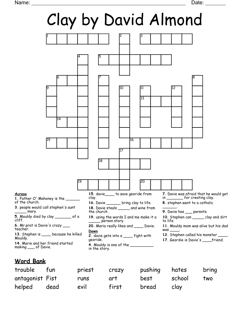 Clay by David Almond Crossword