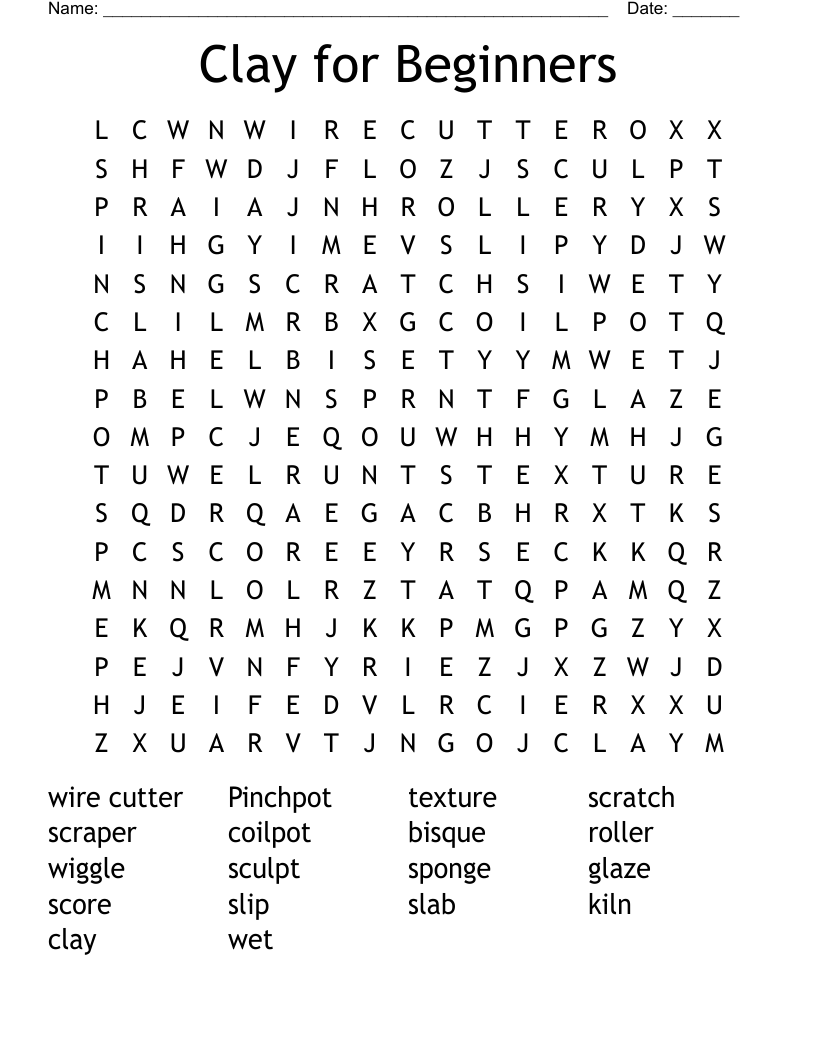 Clay for Beginners Word Search