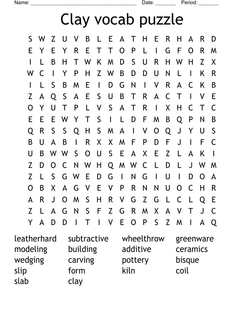 Clay vocab puzzle Word Search