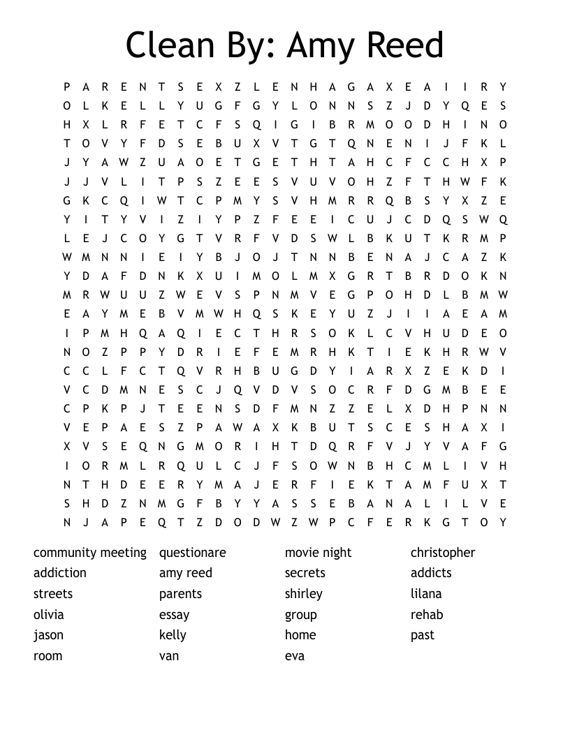 Clean By: Amy Reed Word Search