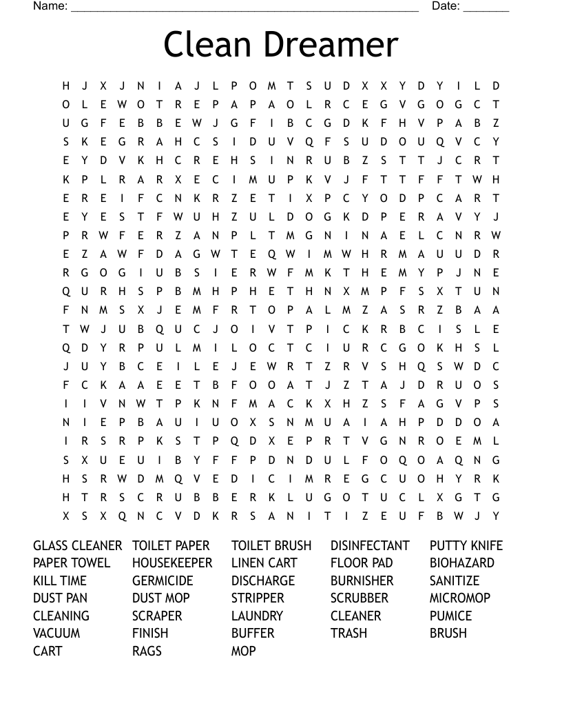 Clean Dreamer Word Search