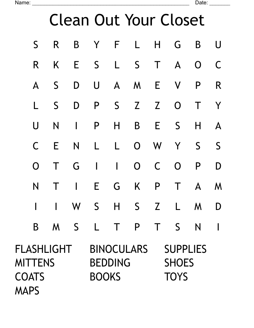 Clean Out Your Closet Word Search