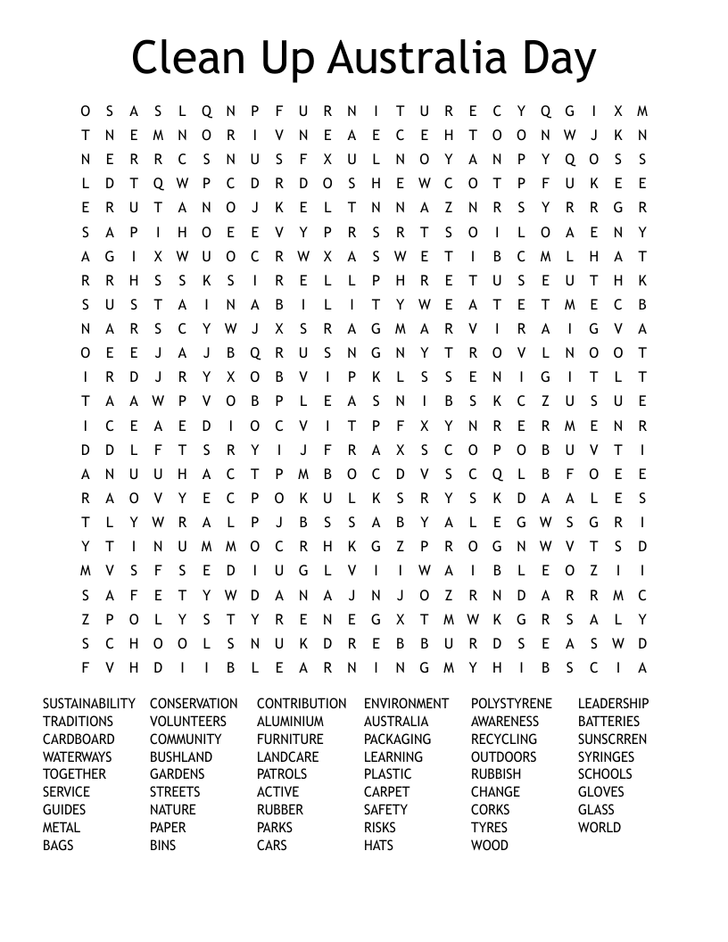 Clean Up Australia Day Word Search