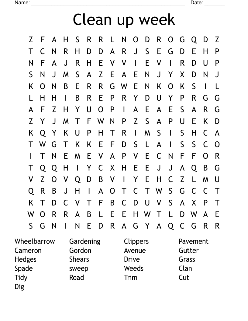Clean up week Word Search
