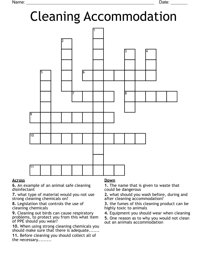 Cleaning Accommodation  Crossword