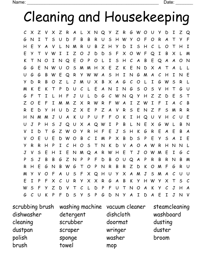 Cleaning and Housekeeping Word Search