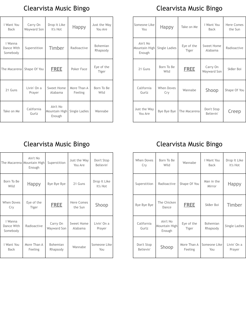 Clearvista Music Bingo