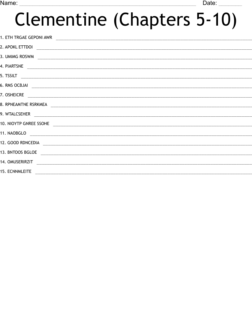 Clementine (Chapters 5-10) Word Scramble
