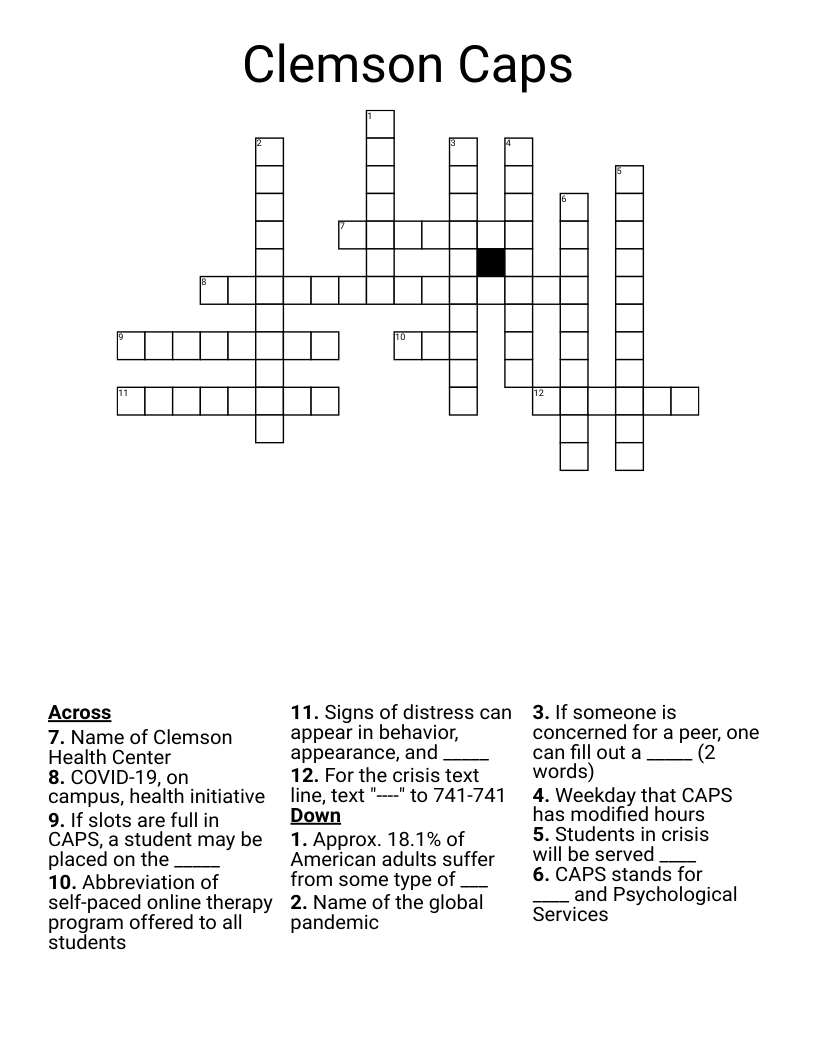 Clemson Caps Crossword