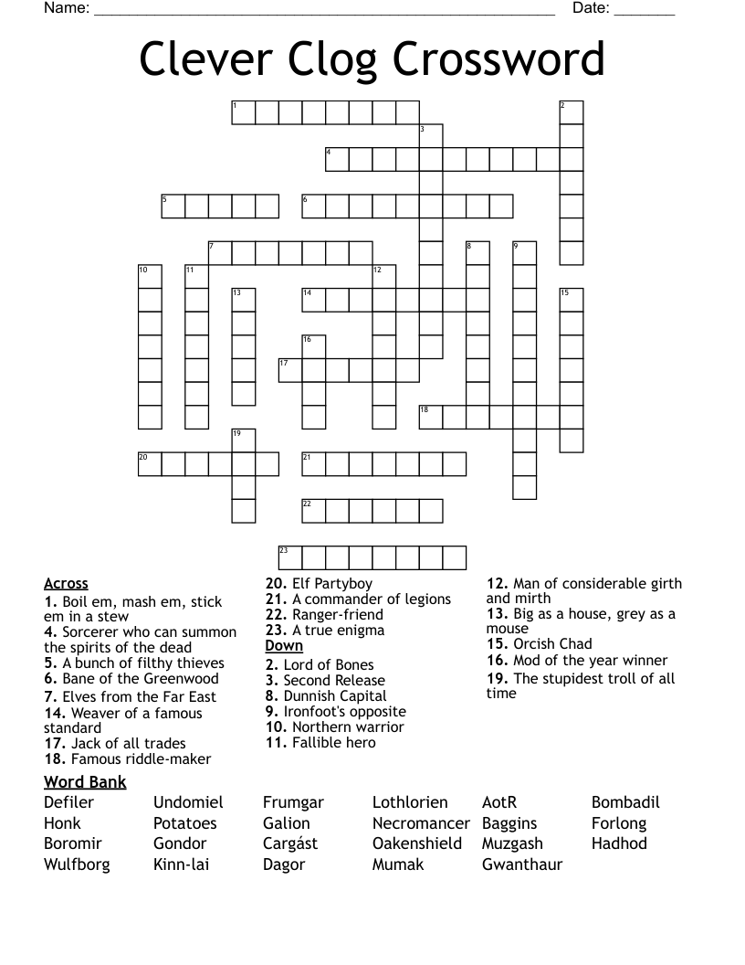 Clever Clog Crossword