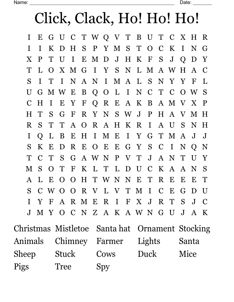 Click, Clack, Ho! Ho! Ho! Word Search