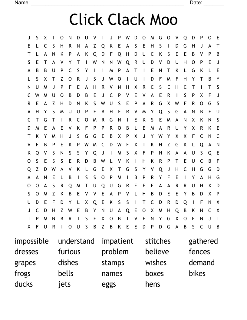 Click Clack Moo Word Search
