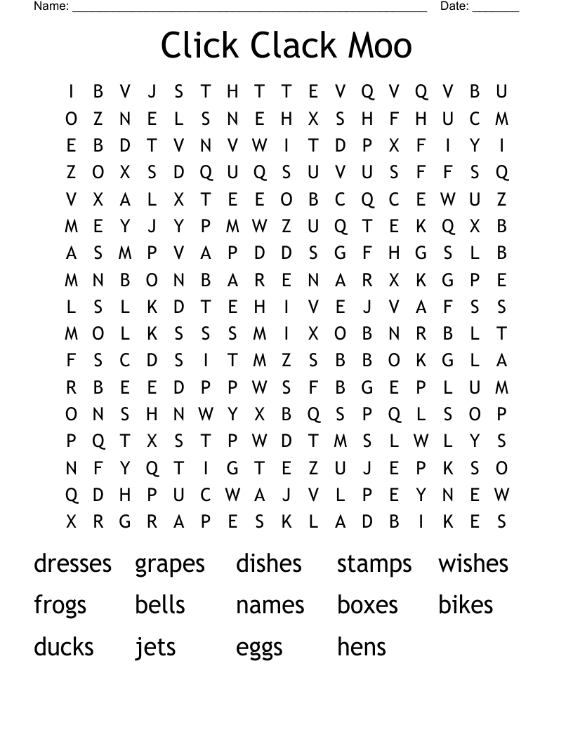 Click Clack Moo Word Search