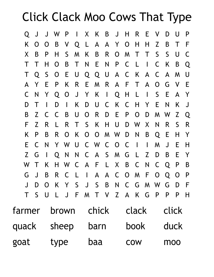 Click Clack Moo Cows That Type Word Search