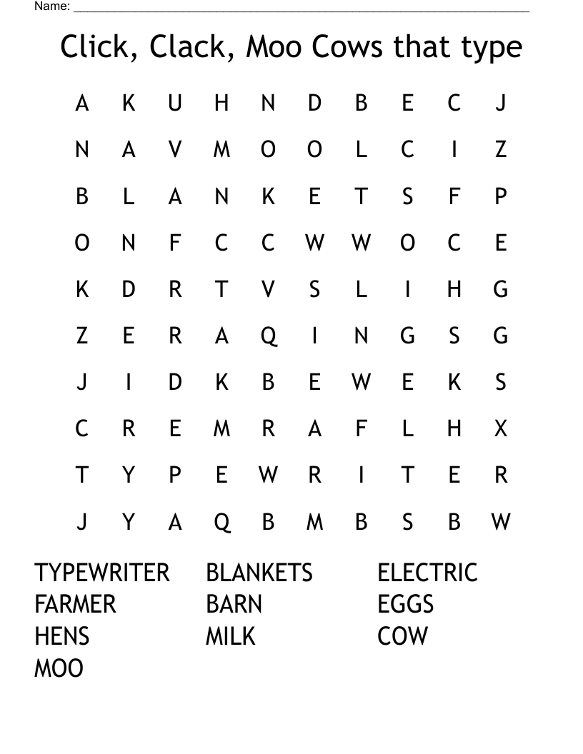 Click, Clack, Moo Cows that type Word Search