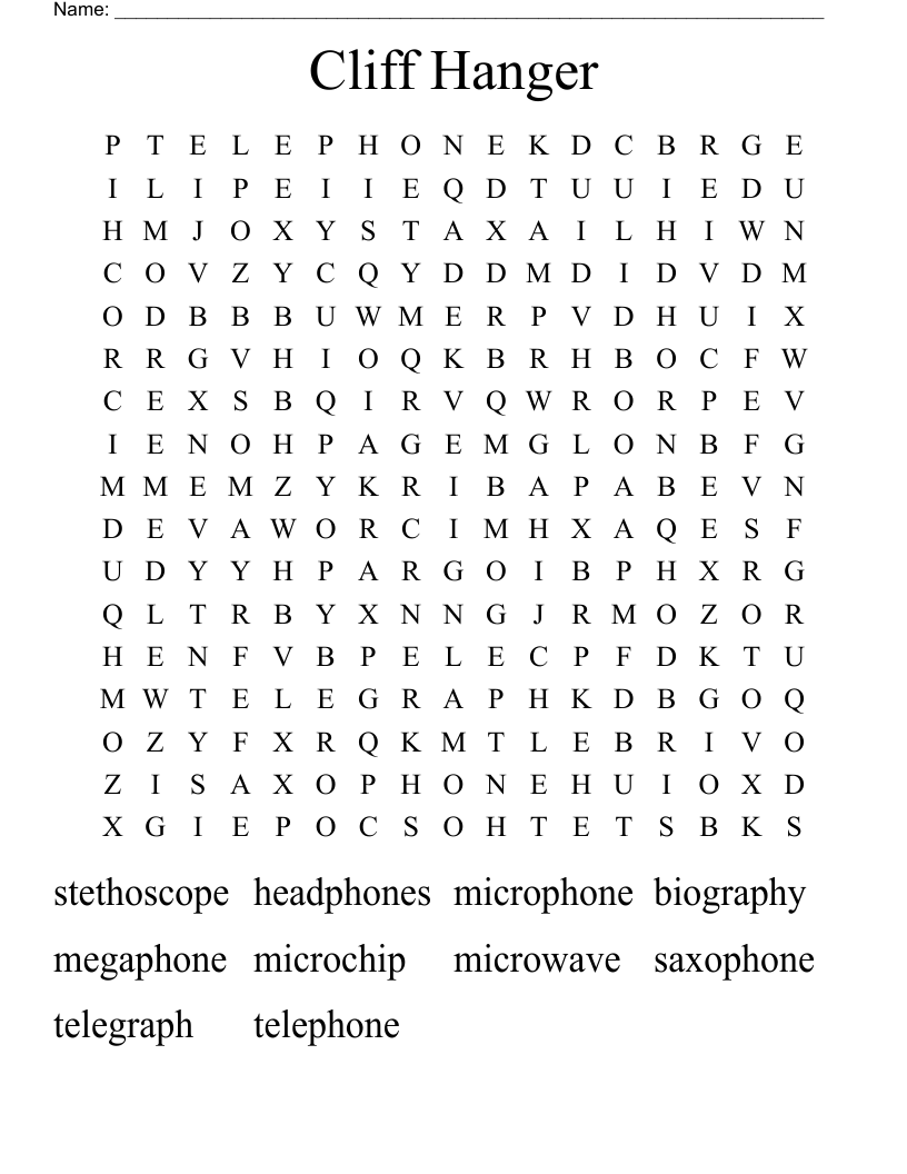 Cliff Hanger Word Search