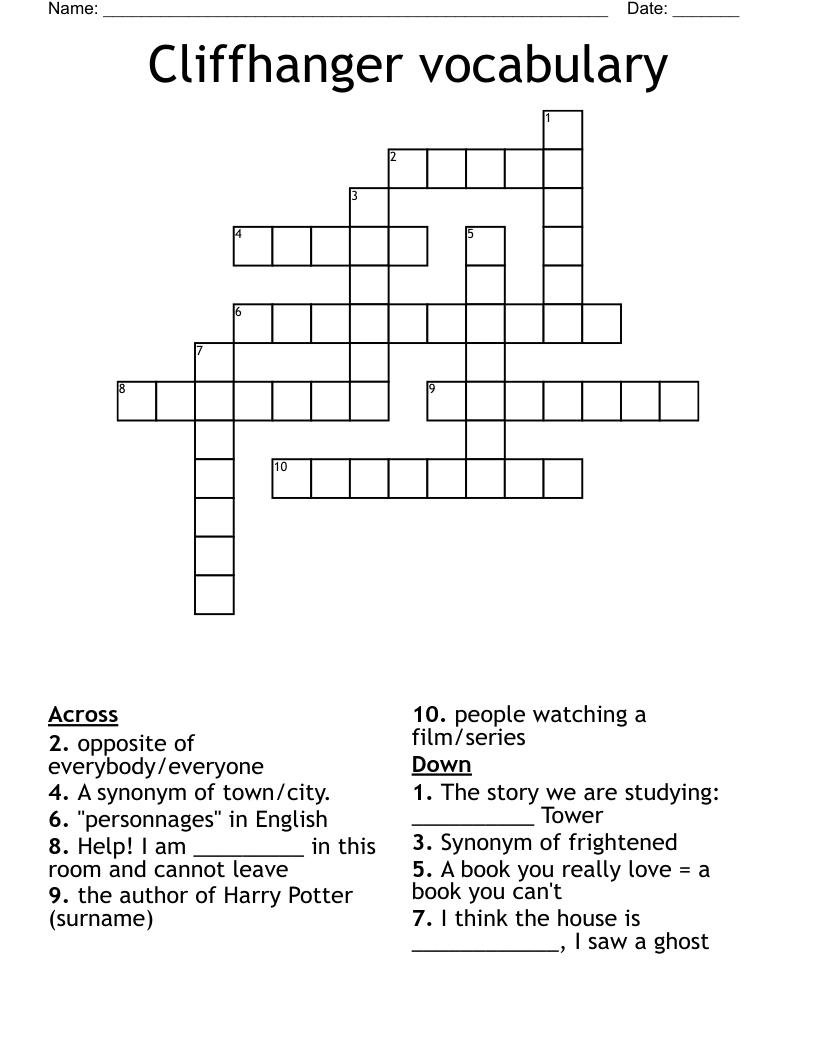 Cliffhanger vocabulary Crossword