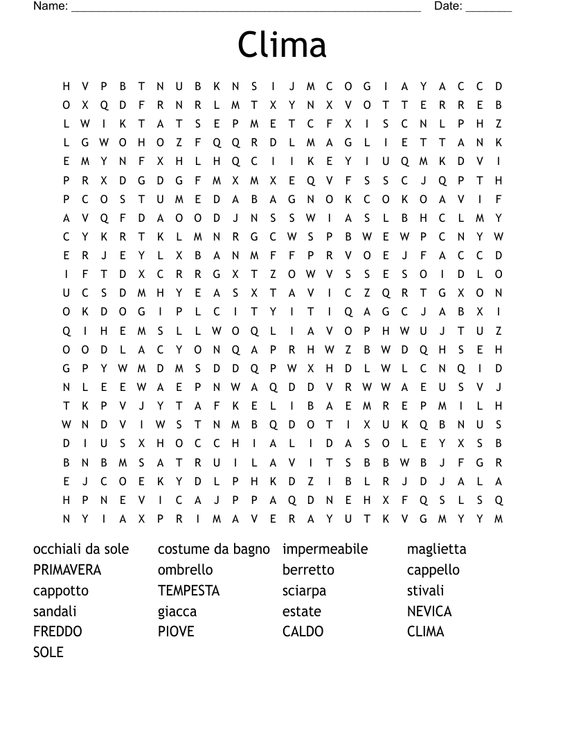 Clima Word Search
