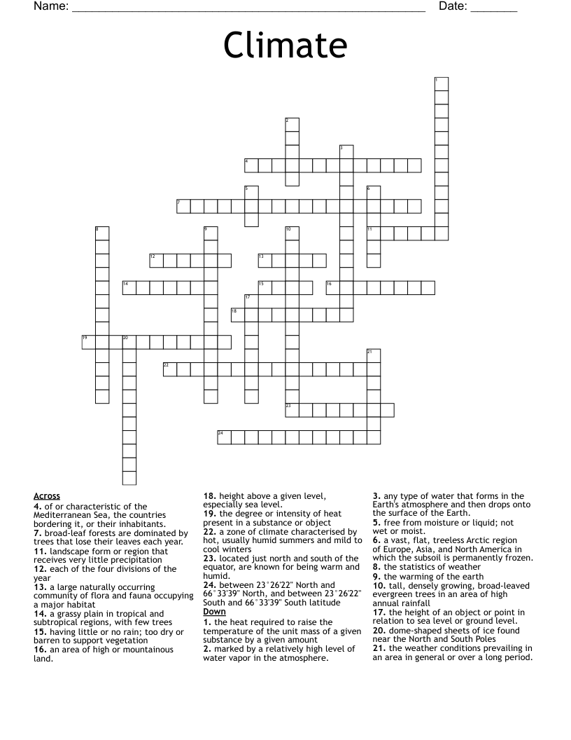 Climate Crossword