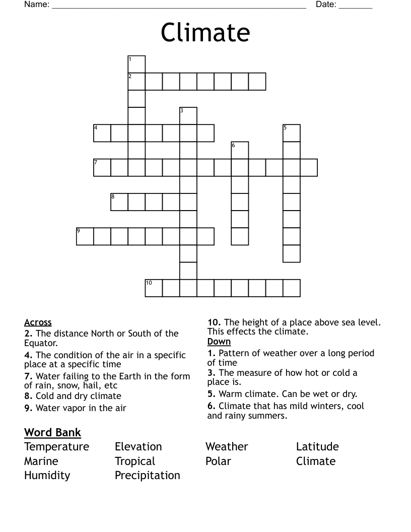 Climate Crossword