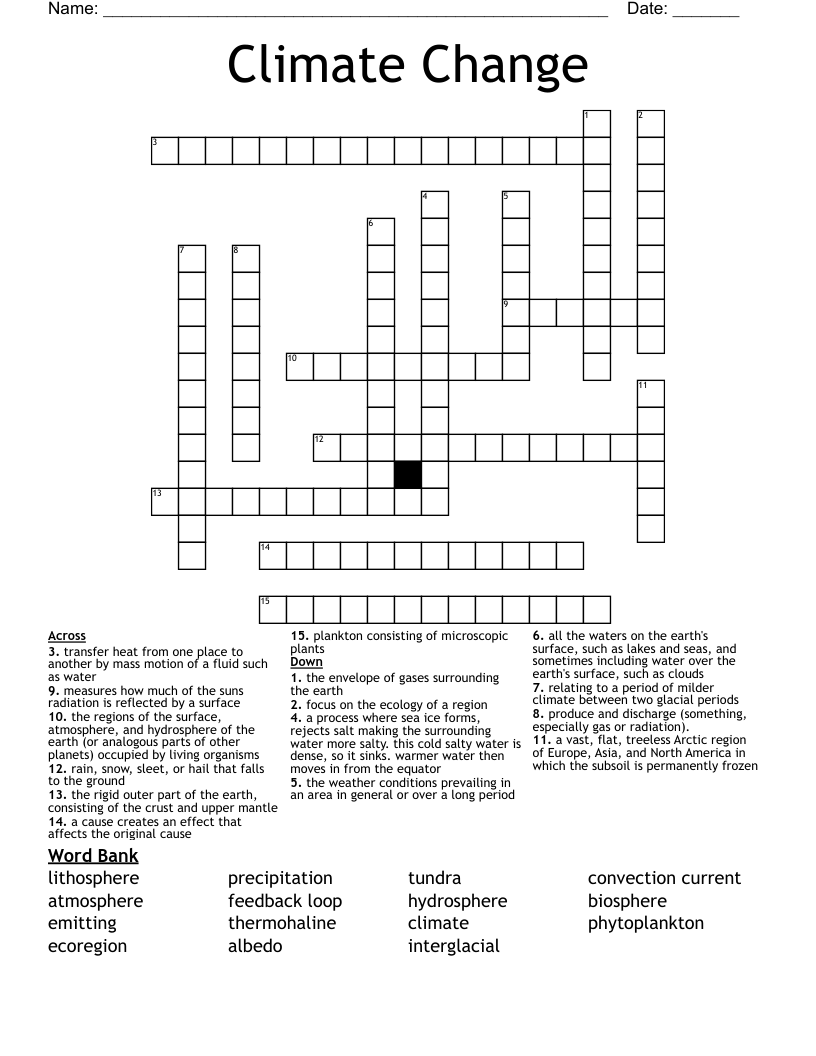 Climate Change Crossword