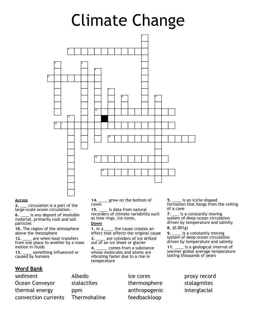 Climate Change Crossword