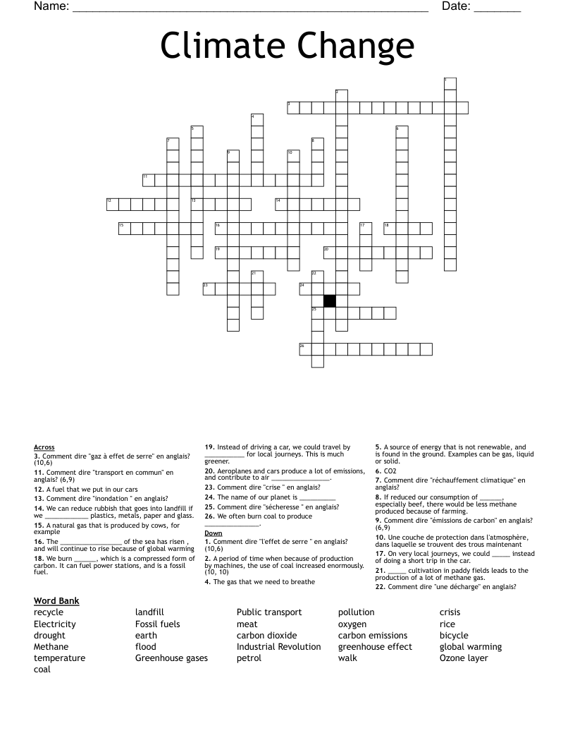 Climate Change Crossword