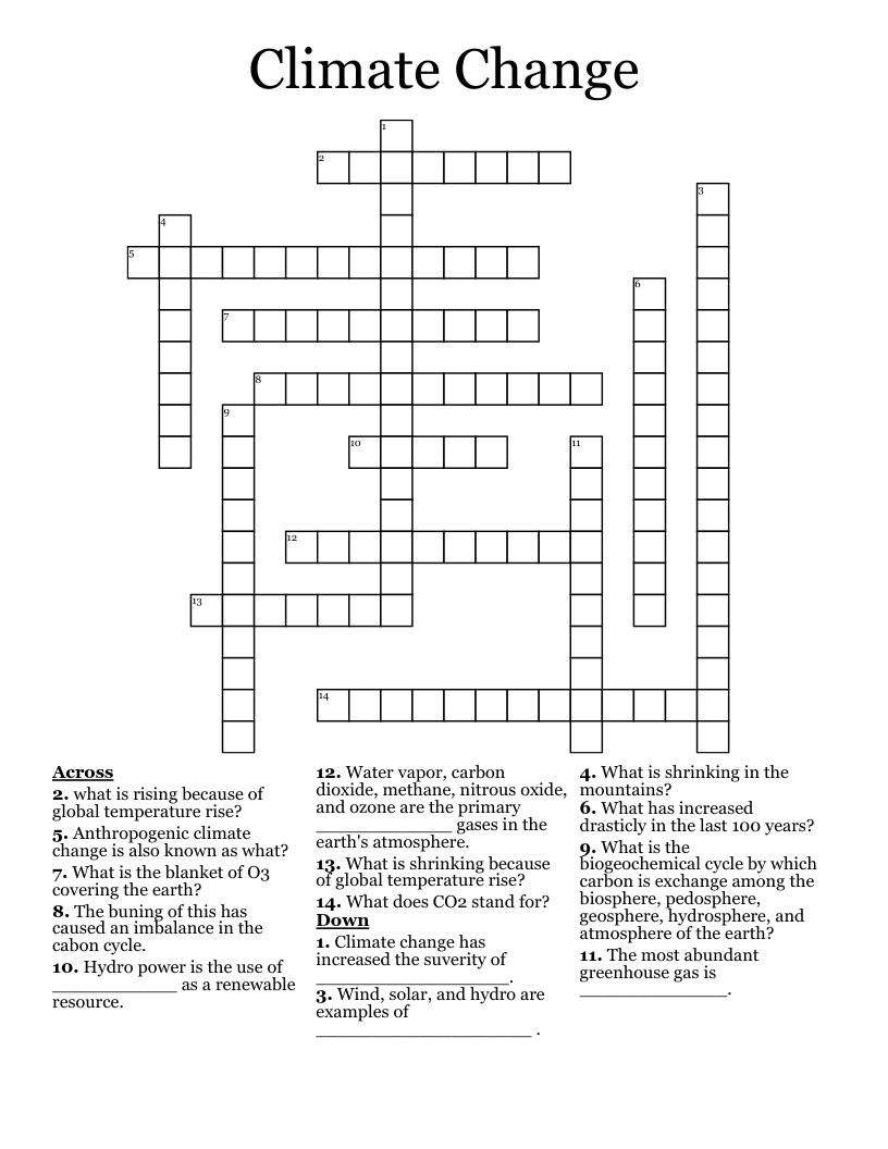 Climate Change Crossword