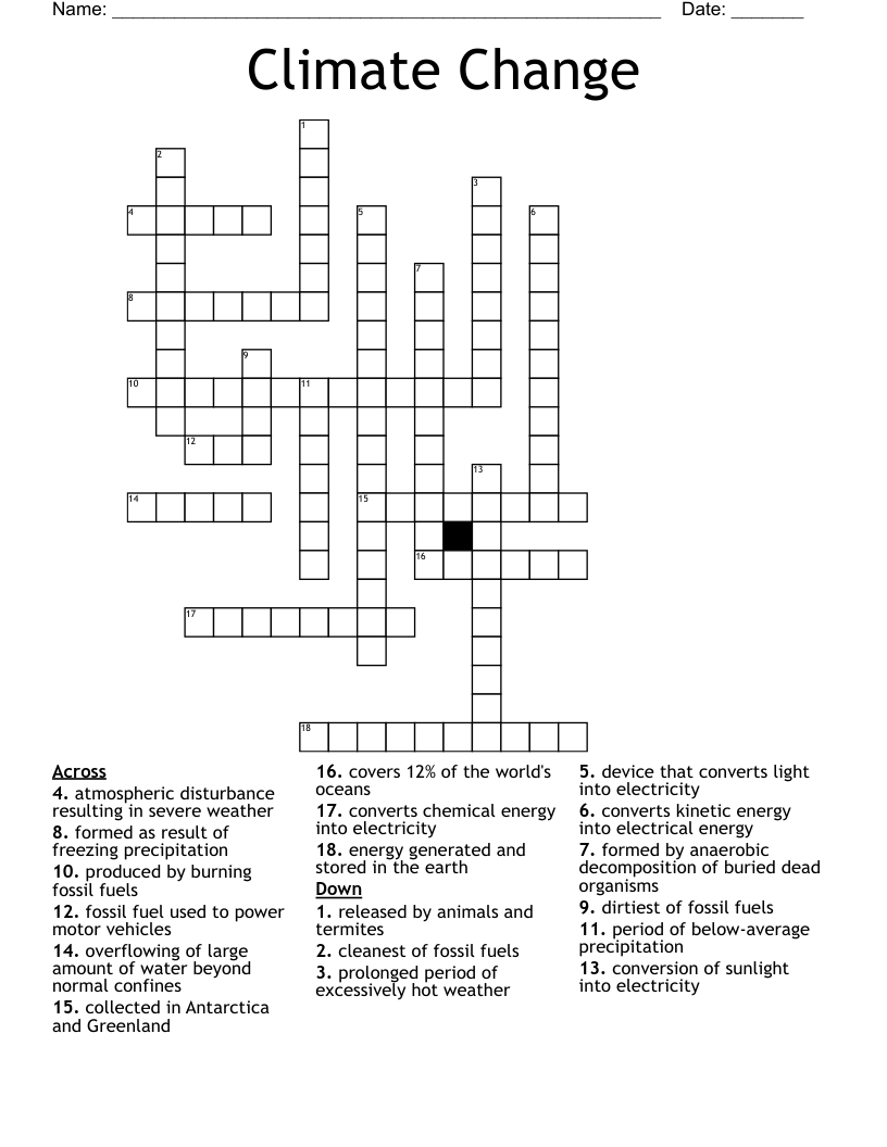 Climate Change Crossword