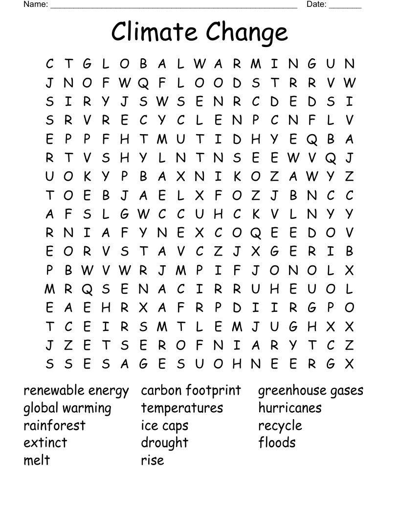 Climate Change Word Search