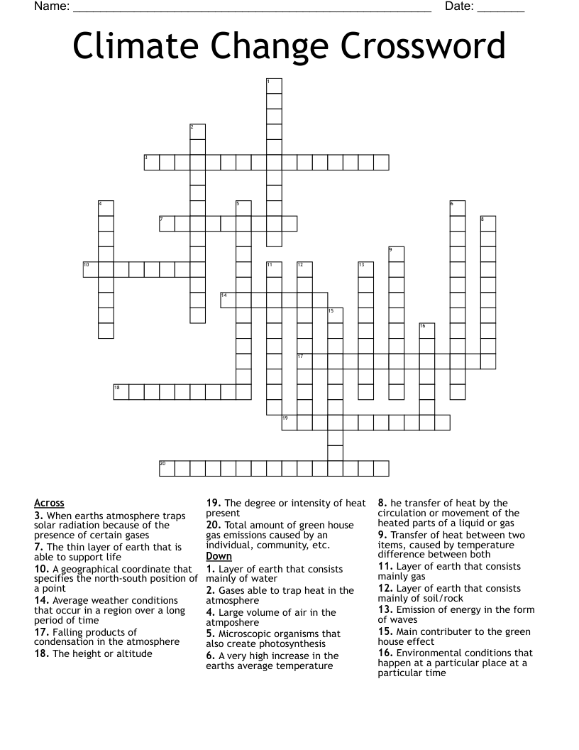 Climate Change Crossword