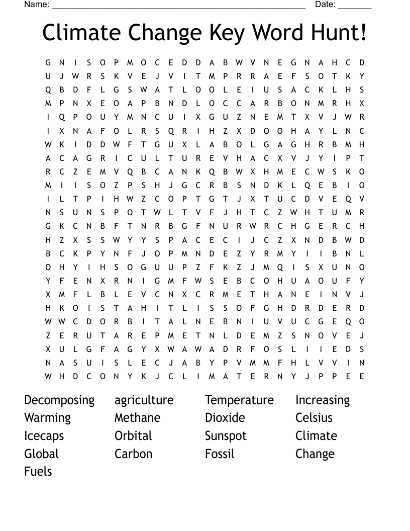 Climate Change Key Word Hunt! Word Search