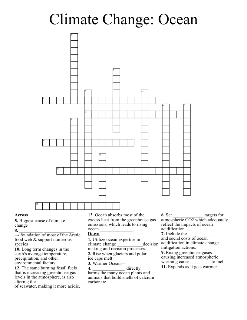 Climate Change: Ocean  Crossword