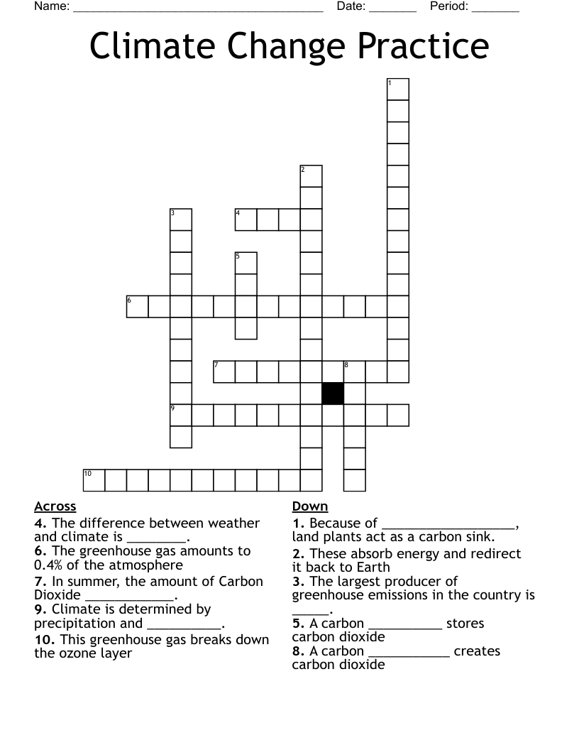 Climate Change Practice Crossword