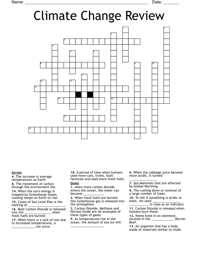 Climate Change Review Crossword