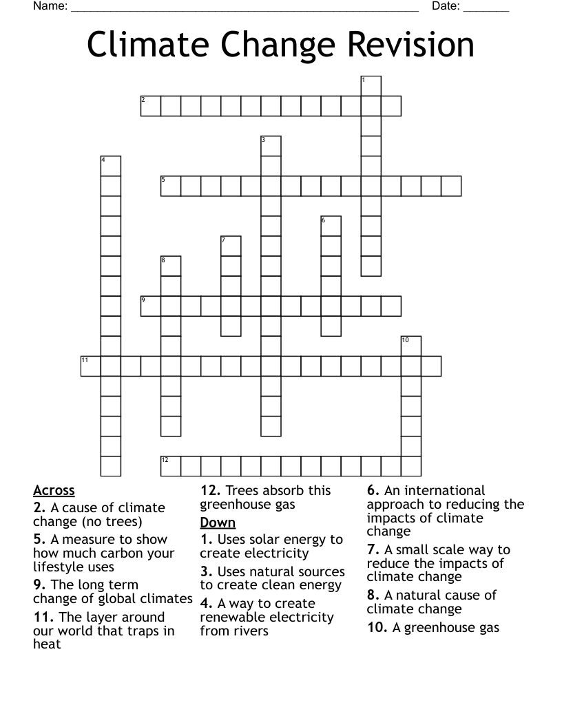 Climate Change Revision Crossword