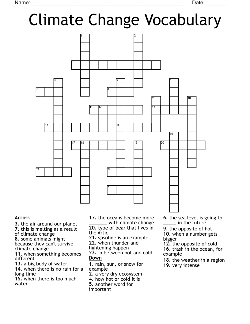 Climate Change Vocabulary Crossword