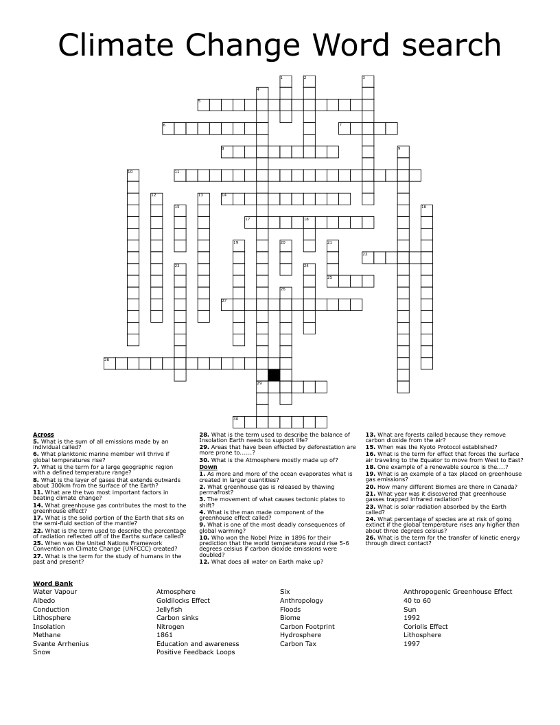 Climate Change Word search Crossword