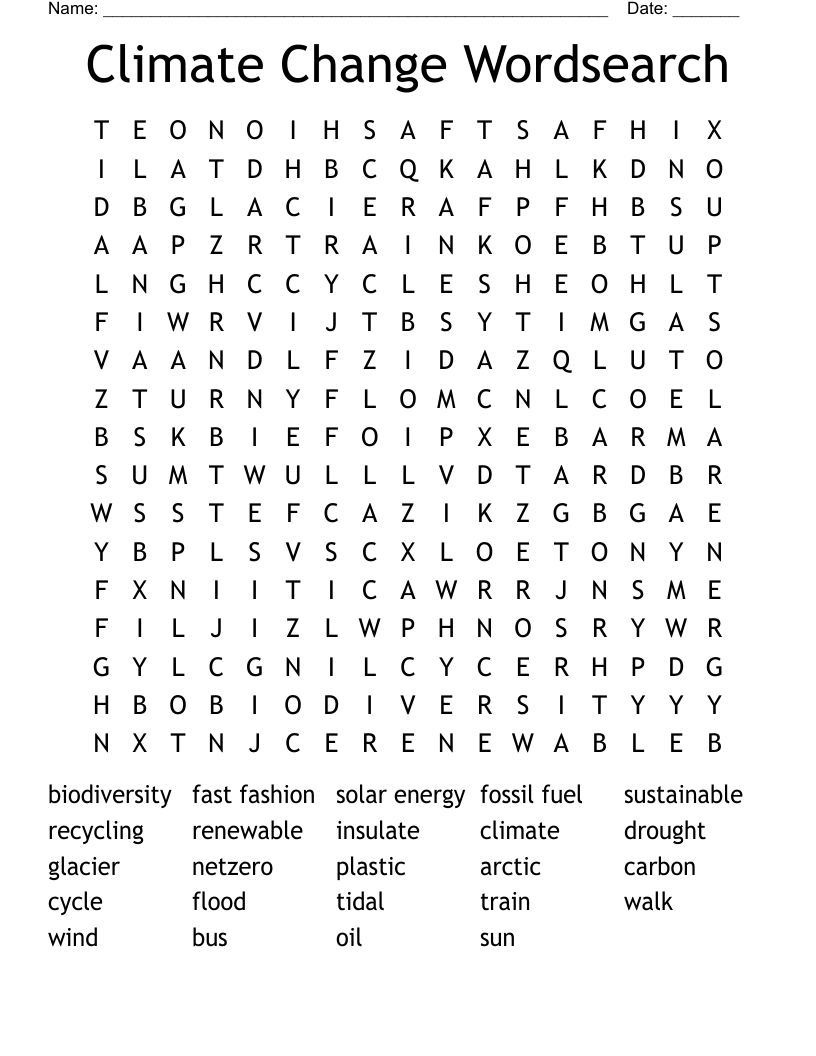 Climate Change Wordsearch
