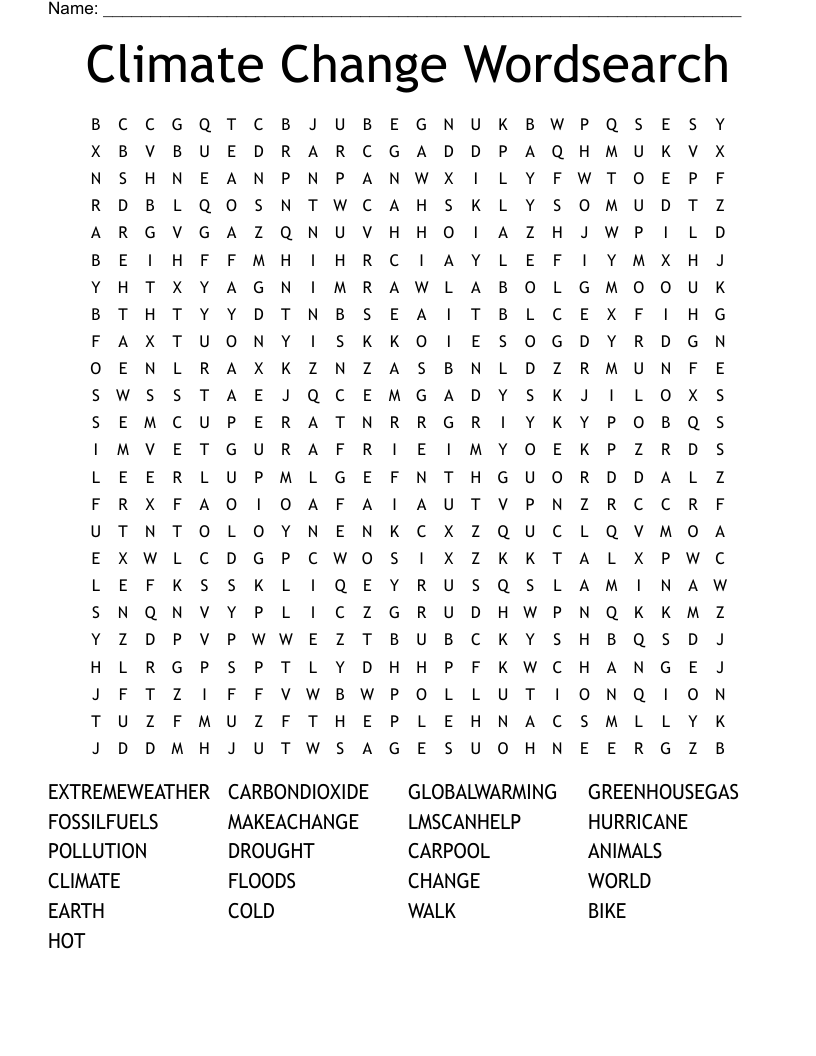 Climate Change Wordsearch