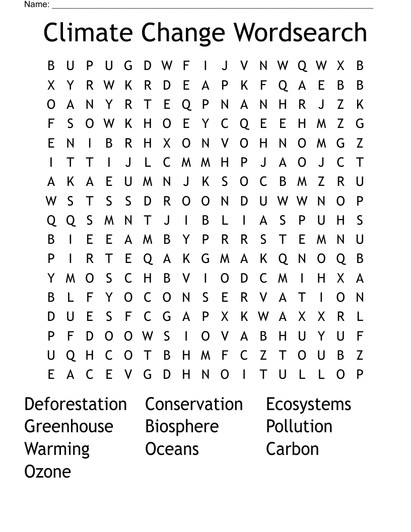 Climate Change Wordsearch