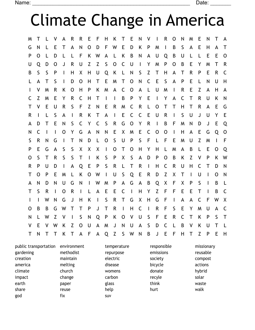 Climate Change in America Word Search
