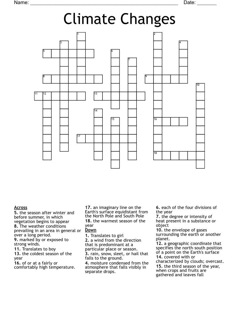 Climate Changes Crossword