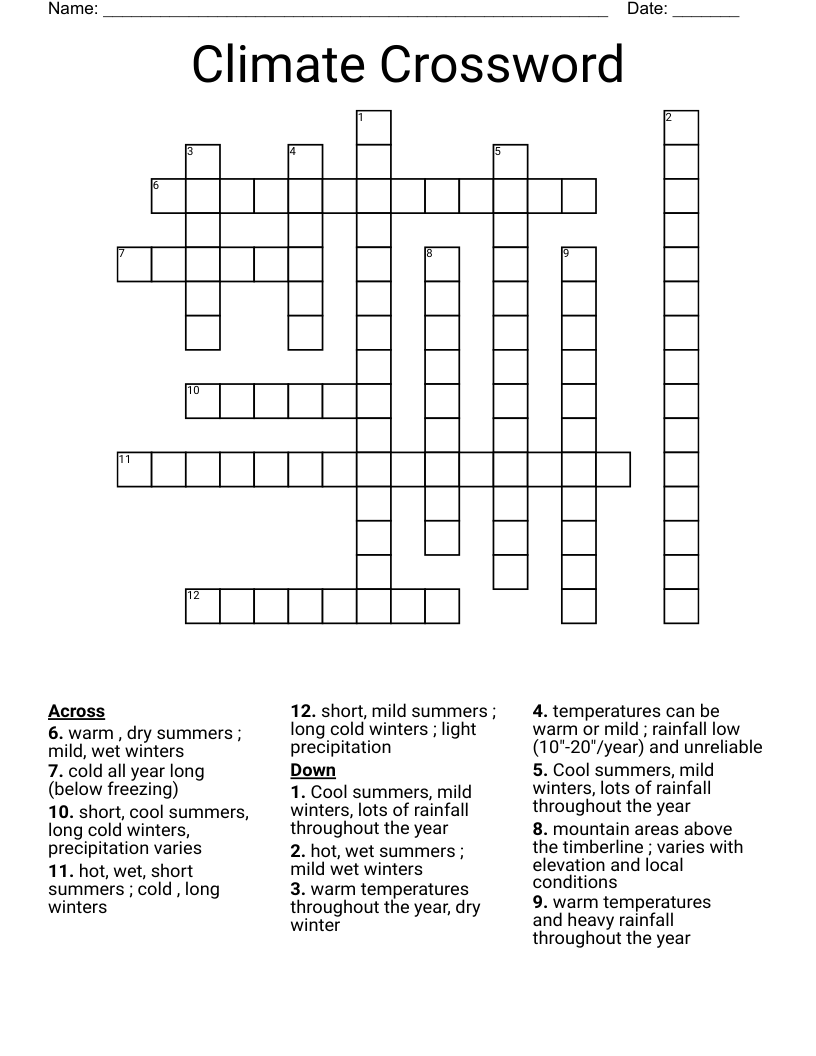 Climate Crossword