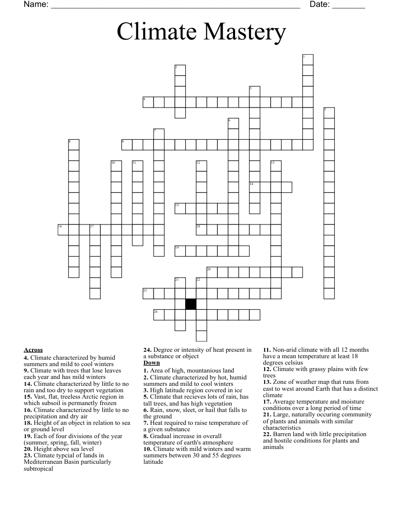 Climate Mastery Crossword