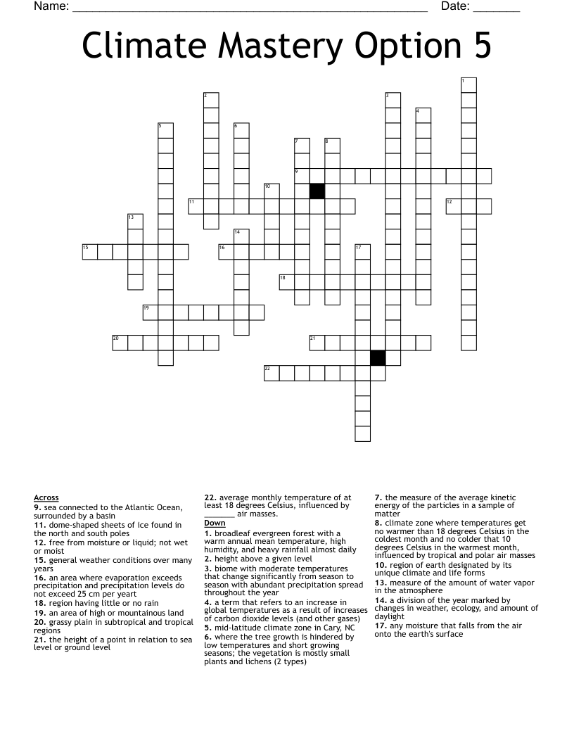 Climate Mastery Option 5 Crossword