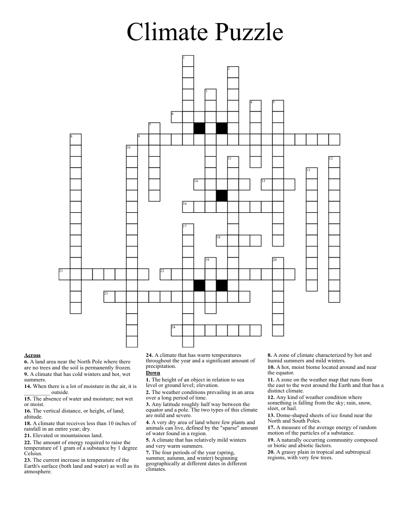 Climate Puzzle Crossword