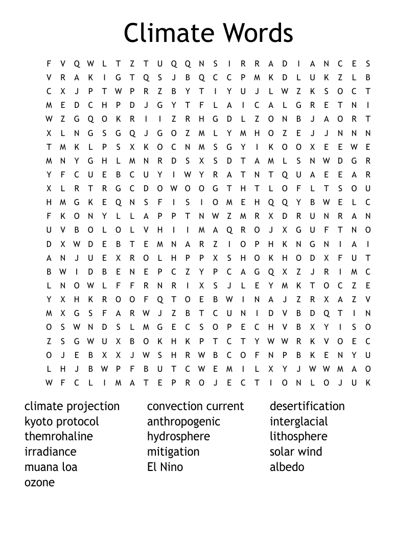 Climate Words Word Search